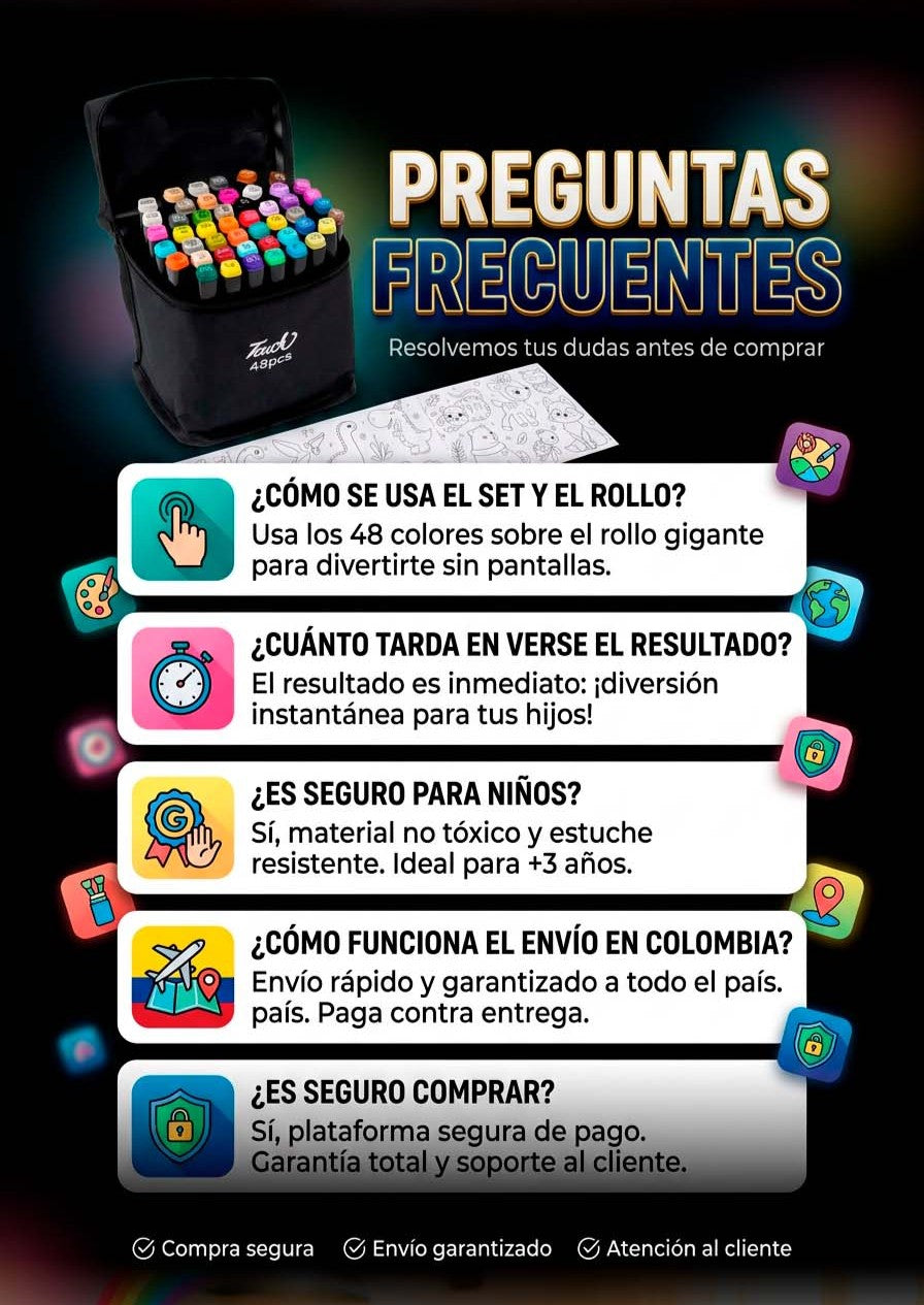 KIT MARCADORES 48PCS+ 2 ROLLOS DE PINTAR